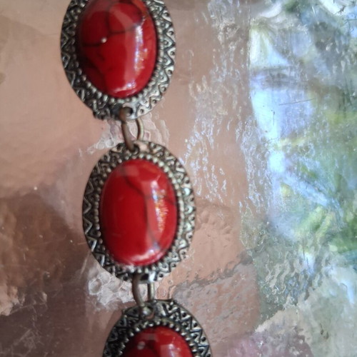 Boho bracelet with red oval stones, Vintage Atelier
