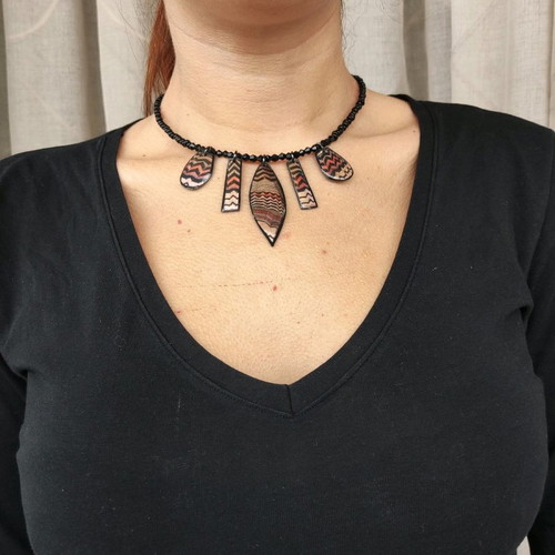 Handmade necklace new with glass beads, crystals and liquid glass