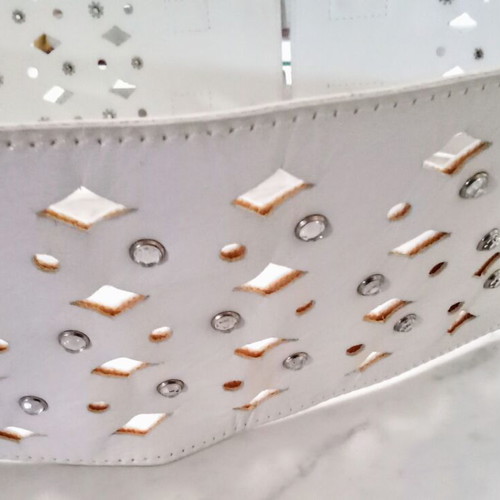 Wide belt used white with rhinestones and diamond pattern