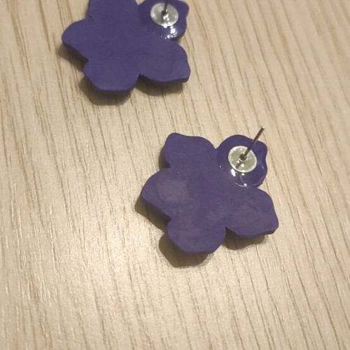 Earrings new purple polymer clay with steel pin