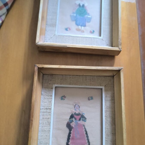 Hearts with handmade embroidery, vintage