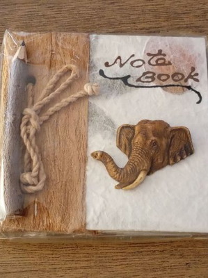 Vintage notebook new with embossed elephant and wooden pencil