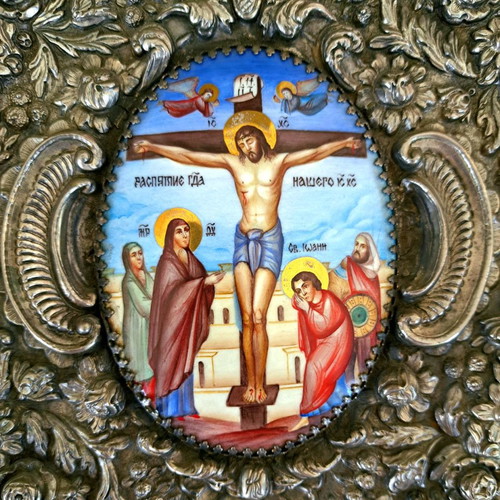 Russian Silver Handmade Gospel with Enamel Decoration and Heavy Cover