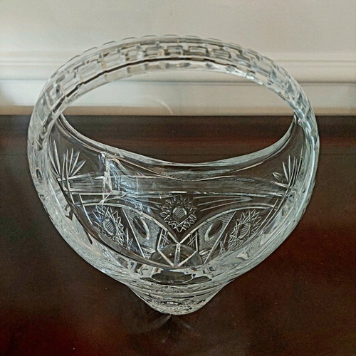 Crystal fondue bowl used, Czech origin with small internal crack
