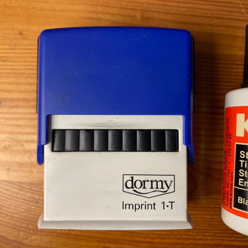 Dormy Imprint 1-T (Type-Set) stamp like new with customizable letters and ink