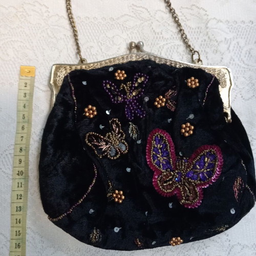 MNG velvet evening bag with decoration and metal details, like new