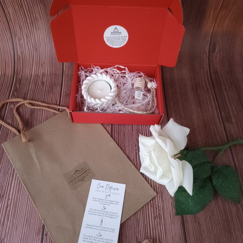 Teacher Gift Set with Handmade Porcelain Candle Holder and Car Diffuser