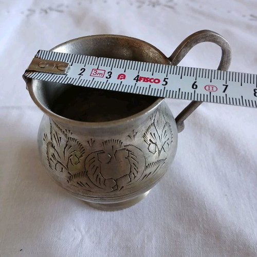 E.P.N.S. small carved antique vessel used, missing one handle