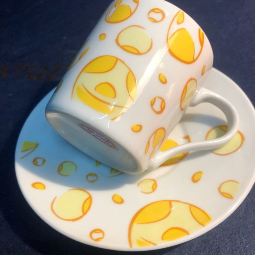 Porcelain cup set 12 pcs vintage 1980 with yellow designs unused