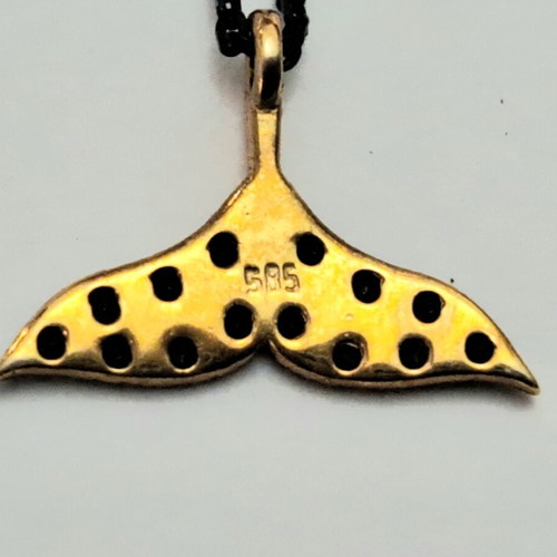 Krinaki Whale Tail Necklace 14K Gold with Black Zircon and Oxidized Chain new