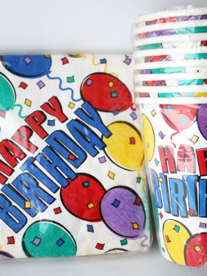 Vintage 90's Happy Birthday party set balloons 20 napkins 8 cups Amscan USA new