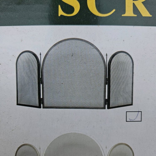 Fireplace screen new, 3-panel black folding