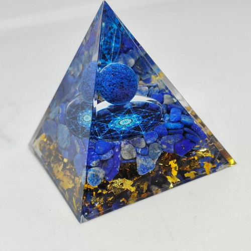Orgonite Pyramid Lapis Lazuli with Geometric Motif like new