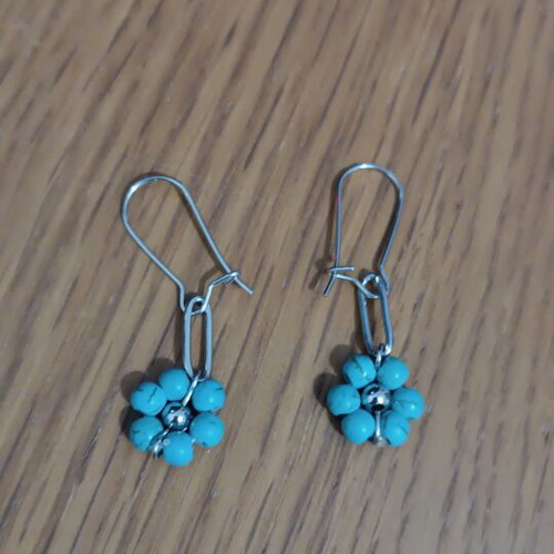 Steel earrings with turquoise beads handmade
