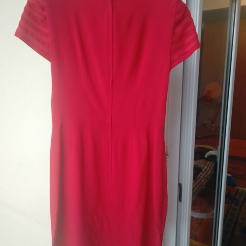 Women's vintage suit used, dress, jacket and belt, red crepe, small
