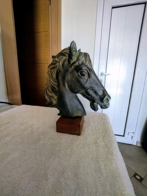 Horse Head Alabaster Bust with Patina Oxidation