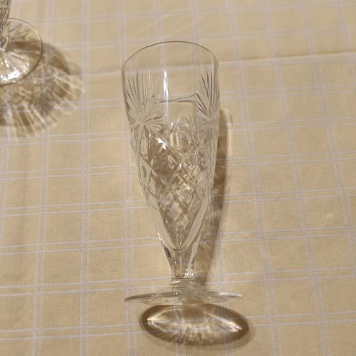 Mid-century crystal champagne glasses used, set of 10