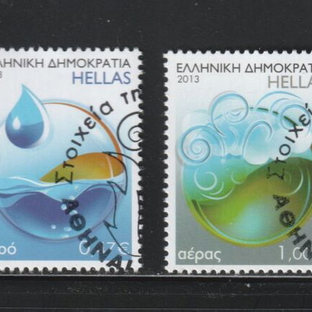 Hellas 2013 Nature Elements stamp set with first day cancellation