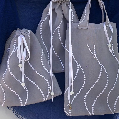 Little trio pouches handmade new set, white and gray