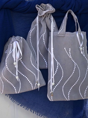 Little trio pouches handmade new set, white and gray