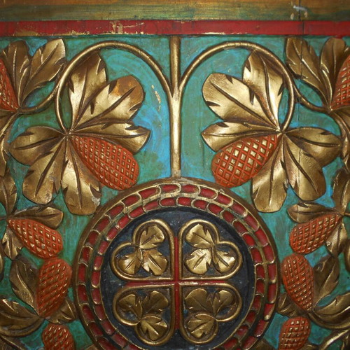 Woodcarving ecclesiastical used with excellent composition and colors 52x45 cm