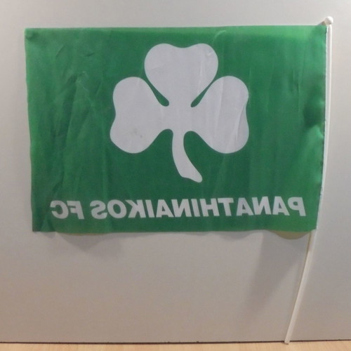 Panathinaikos FC advertising fabric flag used with plastic handle