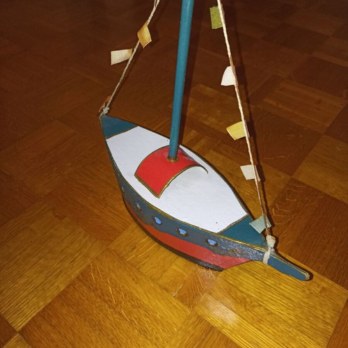 Handmade boat decoration used, paper and wood