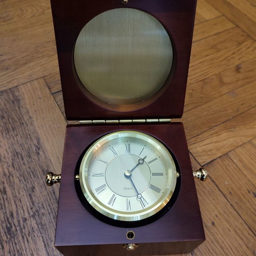 Vintage Quartz captain's table clock new with mahogany and brass
