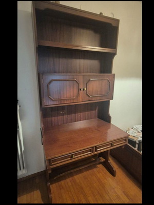 Bookcase with cabinets and desk used, sturdy piece