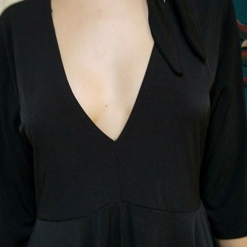 Zara black dress XL with deep neckline and neck tie, new