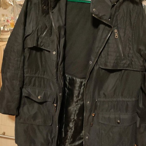 Marks & Spencer women's parka jacket used, black with fur hood