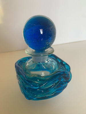 Decorative glass bottle handmade like new, turquoise
