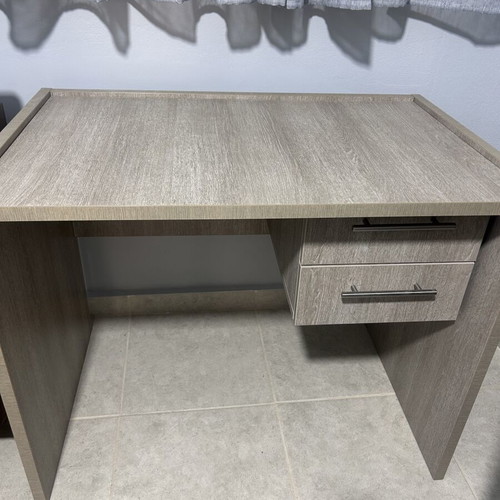 Handmade wooden desk with 2 drawers, grey wood finish