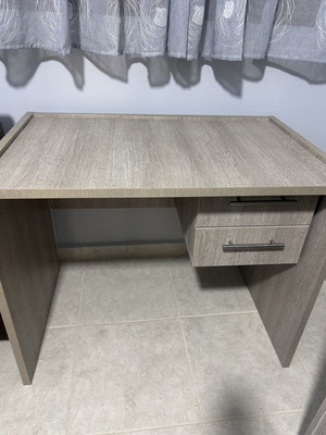 Handmade wooden desk with 2 drawers, grey wood finish