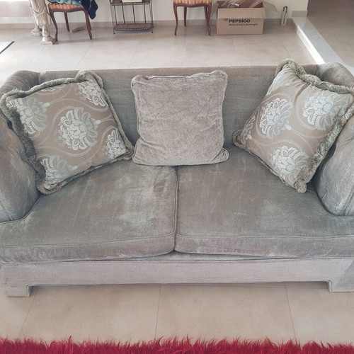 Sofa set of 2 used with solid wood table and glass decoration