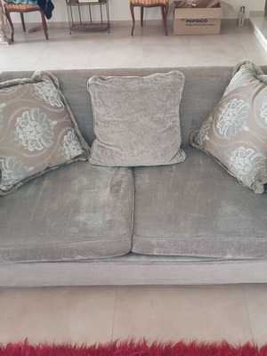 Sofa set of 2 used with solid wood table and glass decoration