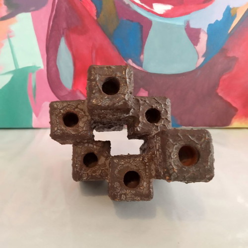 Modern ceramic candlestick 6 holders like new, brown cubic style
