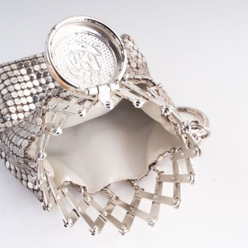 Antique 1920s Art Deco Silver-Plated Mesh Gate Top Flapper Purse