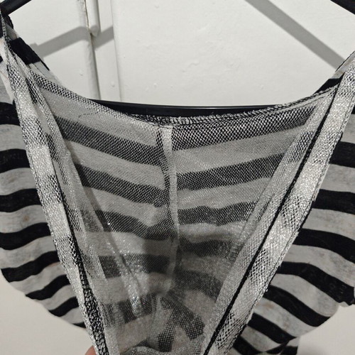 Transparent short-sleeve hoodie top used, black and white, size S/M