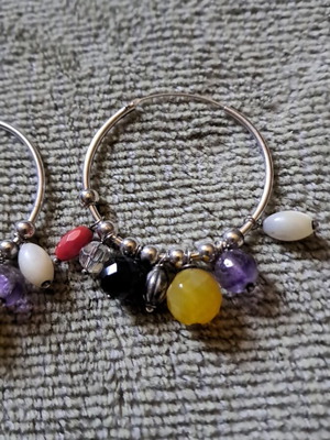 Silver earrings with semiprecious stones like new, 3.5cm diameter