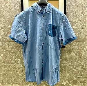 Ανδρικό πουκάμισο μπλε κοντομάνικο, Medium, καινούριο
