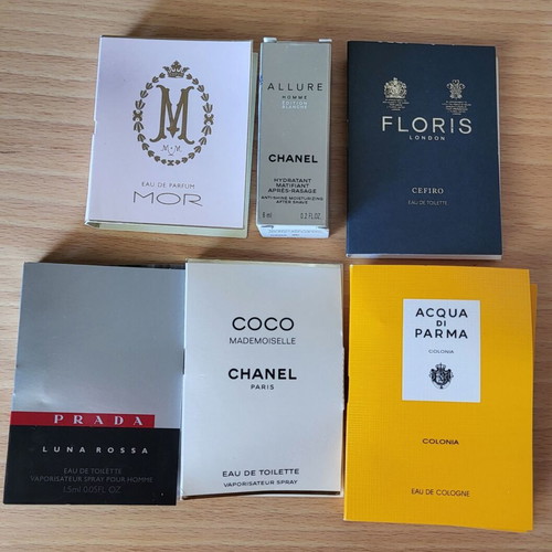 Set of Chanel, Floris, Acqua di Parma perfume samples new, authentic