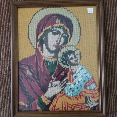 Christian embroidery like new, handmade with frame