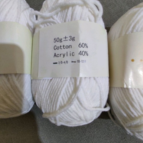 Knitting yarns new, pack of 3, white, cotton and acrylic