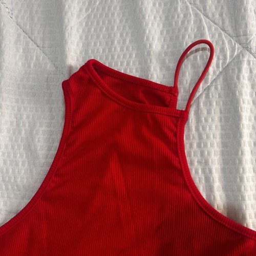 Shein red one shoulder crop top used, size XL rib fabric