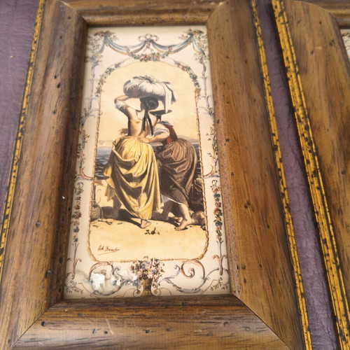 Vintage Italian wooden frames with classic bucolic scenes, pair of 2