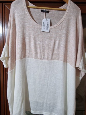 +PSX Two-Tone Knitted Blouse Pink Beige Size L New
