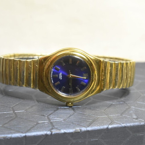 Swatch Irony women's watch used 1997 gold with blue dial