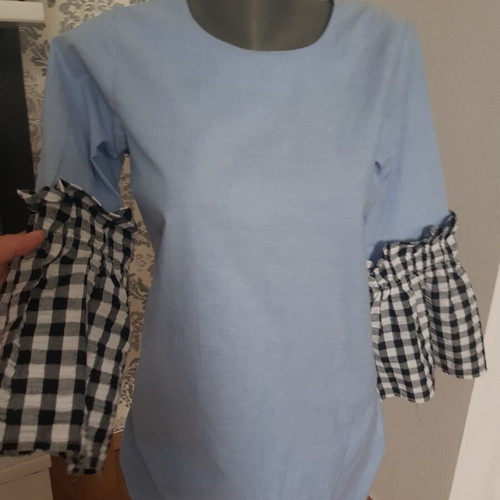 ASOS dress with wide checkered sleeves like new, size 36/S, blue