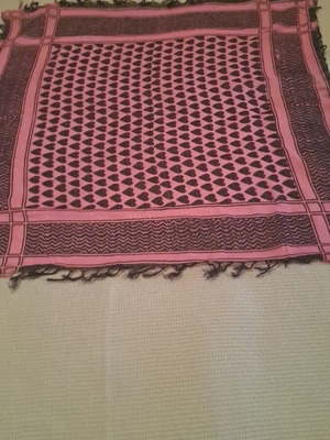 Square summer scarf with heart patterns pink black, like new